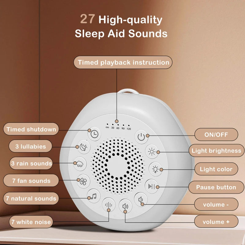 Colorful Night Light Soothing Sound Sleep Aid White Noise Speaker Portable White Noise Machine Baby