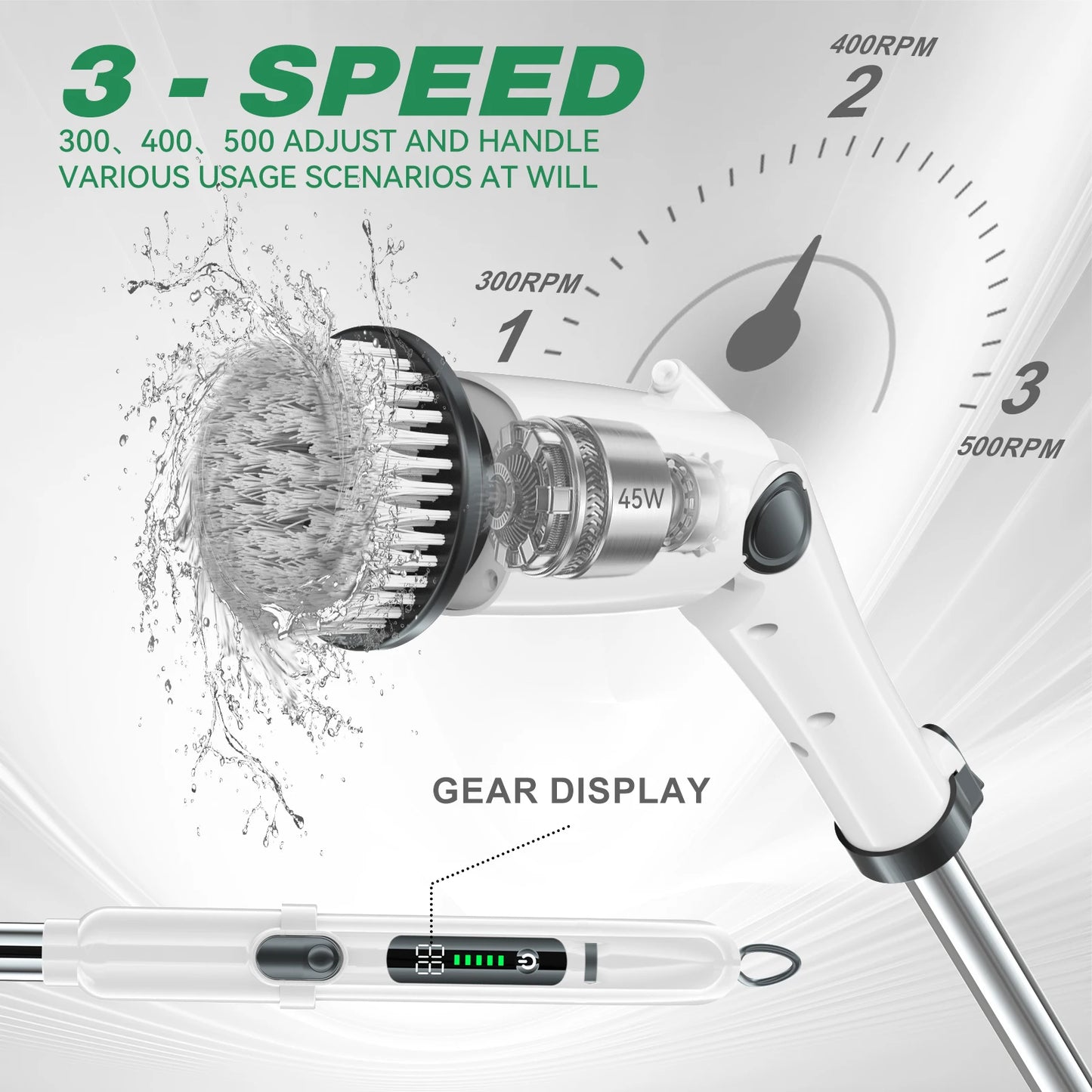 Electric Spin Scrubber, USB Rechargeable Cordless Electric Cleaning Brushes Bathroom 7 in 1 Floor Scrubber Machine With 3 Speeds