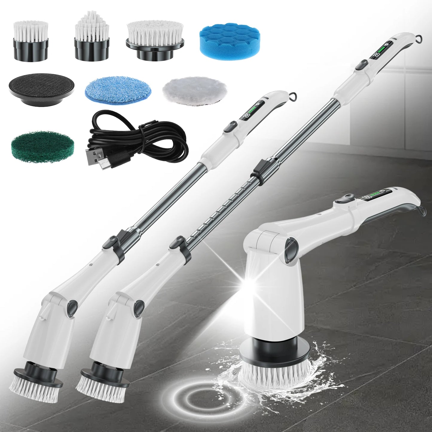 Electric Spin Scrubber, USB Rechargeable Cordless Electric Cleaning Brushes Bathroom 7 in 1 Floor Scrubber Machine With 3 Speeds