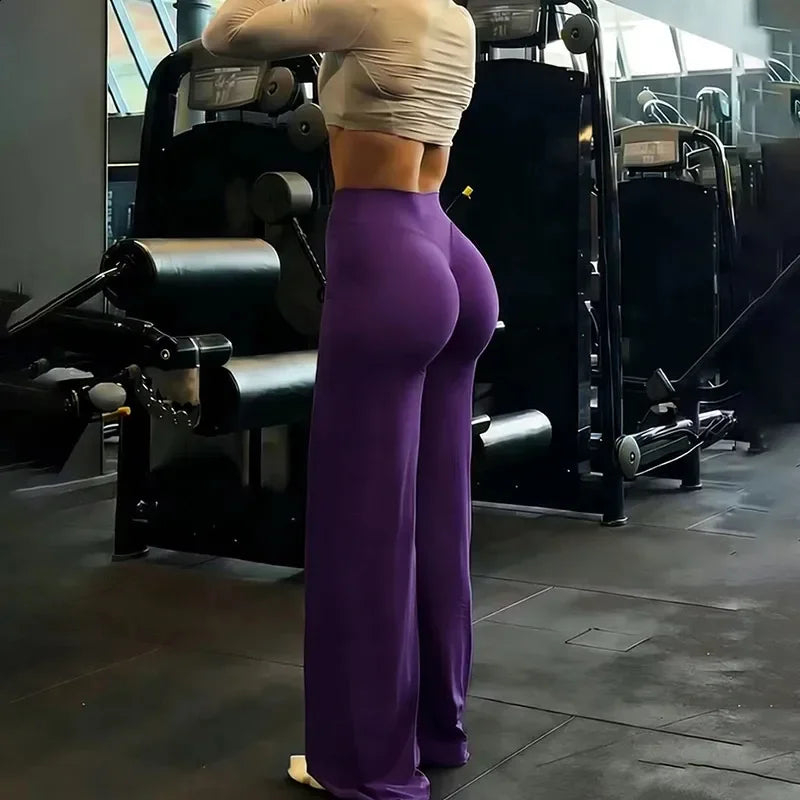 Gym Workout Wide Leg Leggings Women High Waist Tummy Control Loose Yoga Pants Woman Hip Lifting Straight Sports