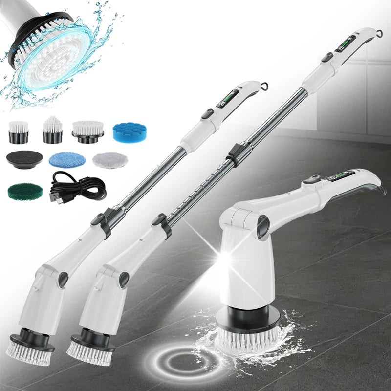 Electric Spin Scrubber, USB Rechargeable Cordless Electric Cleaning Brushes Bathroom 7 in 1 Floor Scrubber Machine With 3 Speeds