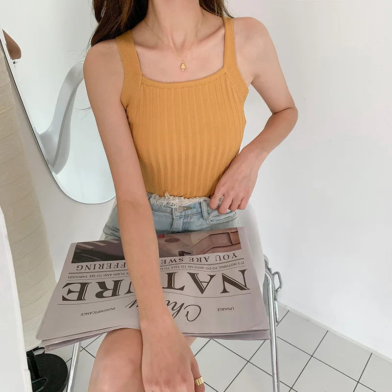 Women's Vintage Singlet Tops Summer Knit Vest Strap Camisole Short Wholesale Customizable Women's Sweaters for Spring Knitwear