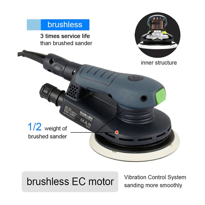 Electric Brushless Random Orbital Sander 400W 6 Inch 150mm Eccentric Sander Polisher Dustless Sanding Machine for Car Wood Metal