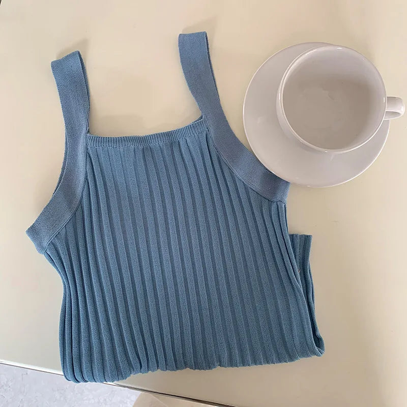 Women's Vintage Singlet Tops Summer Knit Vest Strap Camisole Short Wholesale Customizable Women's Sweaters for Spring Knitwear