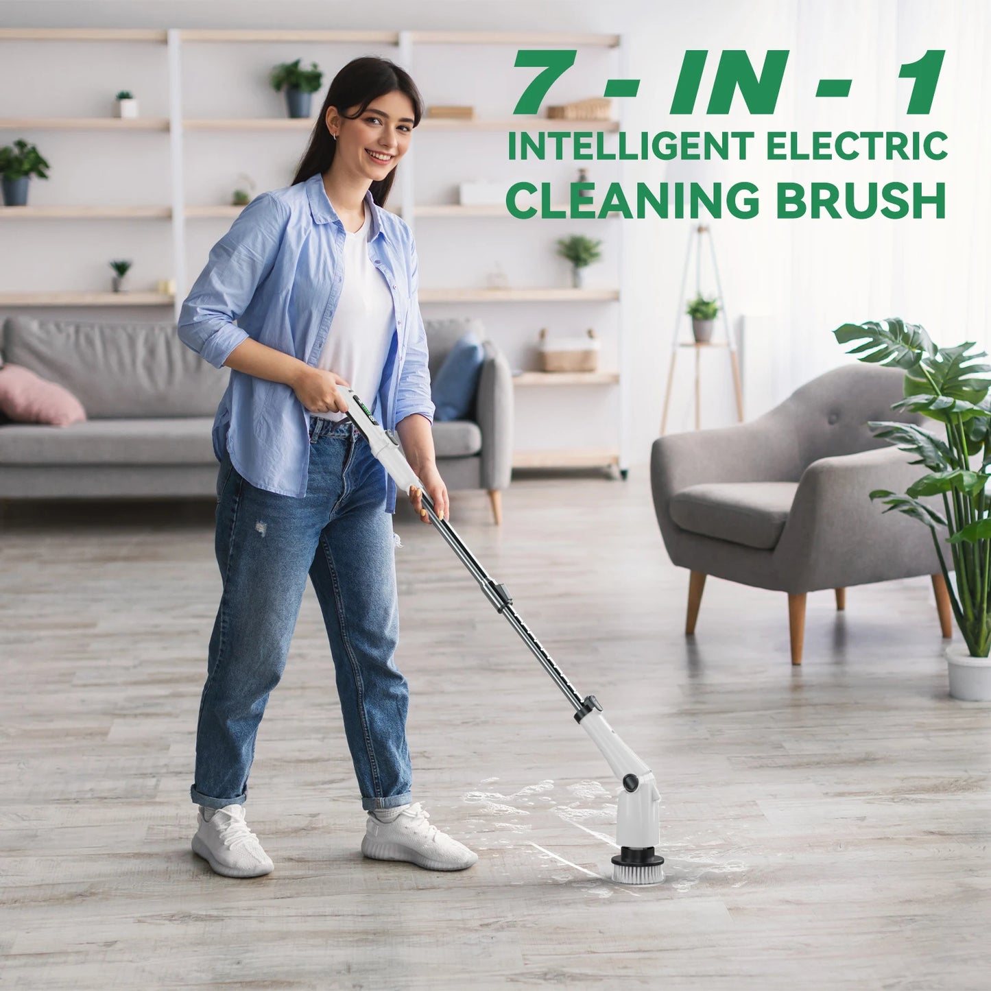 Electric Spin Scrubber, USB Rechargeable Cordless Electric Cleaning Brushes Bathroom 7 in 1 Floor Scrubber Machine With 3 Speeds