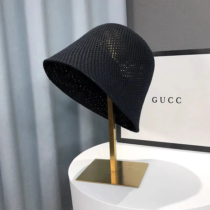 New Summer Beach Solid Wide Brim Bucket Hat For Women Hollow Breathable Sunshade Outdoor Girls Travel Panam Fisherman Cap Gift
