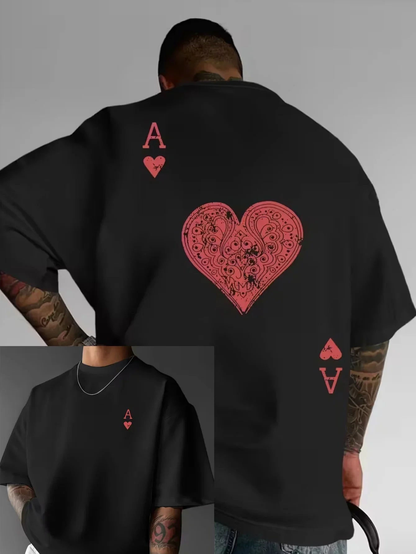 T-shirt d'été pour hommes, 100% coton, à la mode, en forme de cœur rouge, décontracté, sportif, col rond, manches courtes, hautt