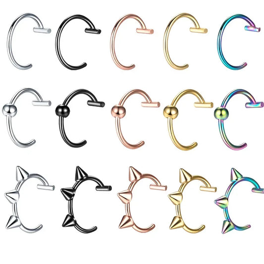 1Pc Stainless Steel Fake Nose Ring Hoop Septum Rings C Clip Lip Ring Earring Fake Nose Piercing Women Body Jewelry Non-Pierced