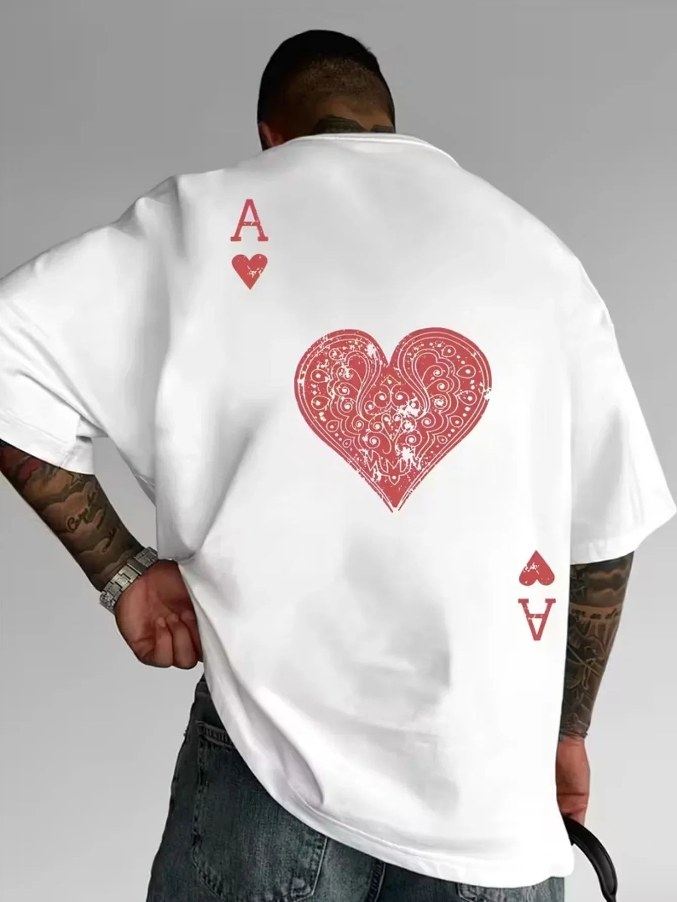 T-shirt d'été pour hommes, 100% coton, à la mode, en forme de cœur rouge, décontracté, sportif, col rond, manches courtes, hautt