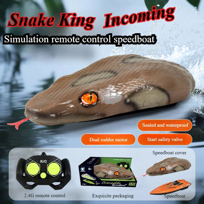 Realistic Crocodile & Python RC Boat - 2.4GHz Waterproof Remote Control Animal Ship, High-Speed Pool Toy Gift for Kids Adults
