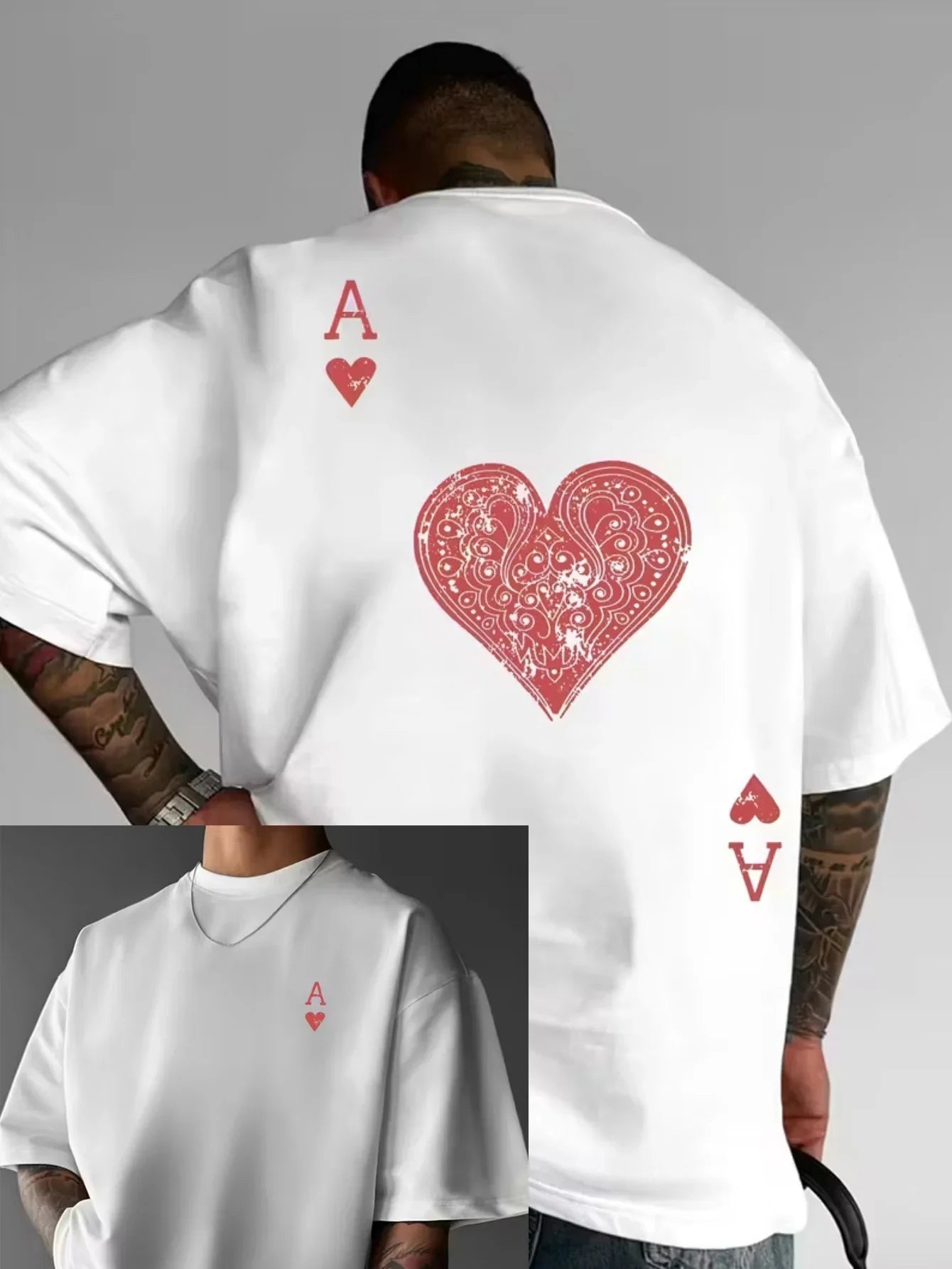 T-shirt d'été pour hommes, 100% coton, à la mode, en forme de cœur rouge, décontracté, sportif, col rond, manches courtes, hautt