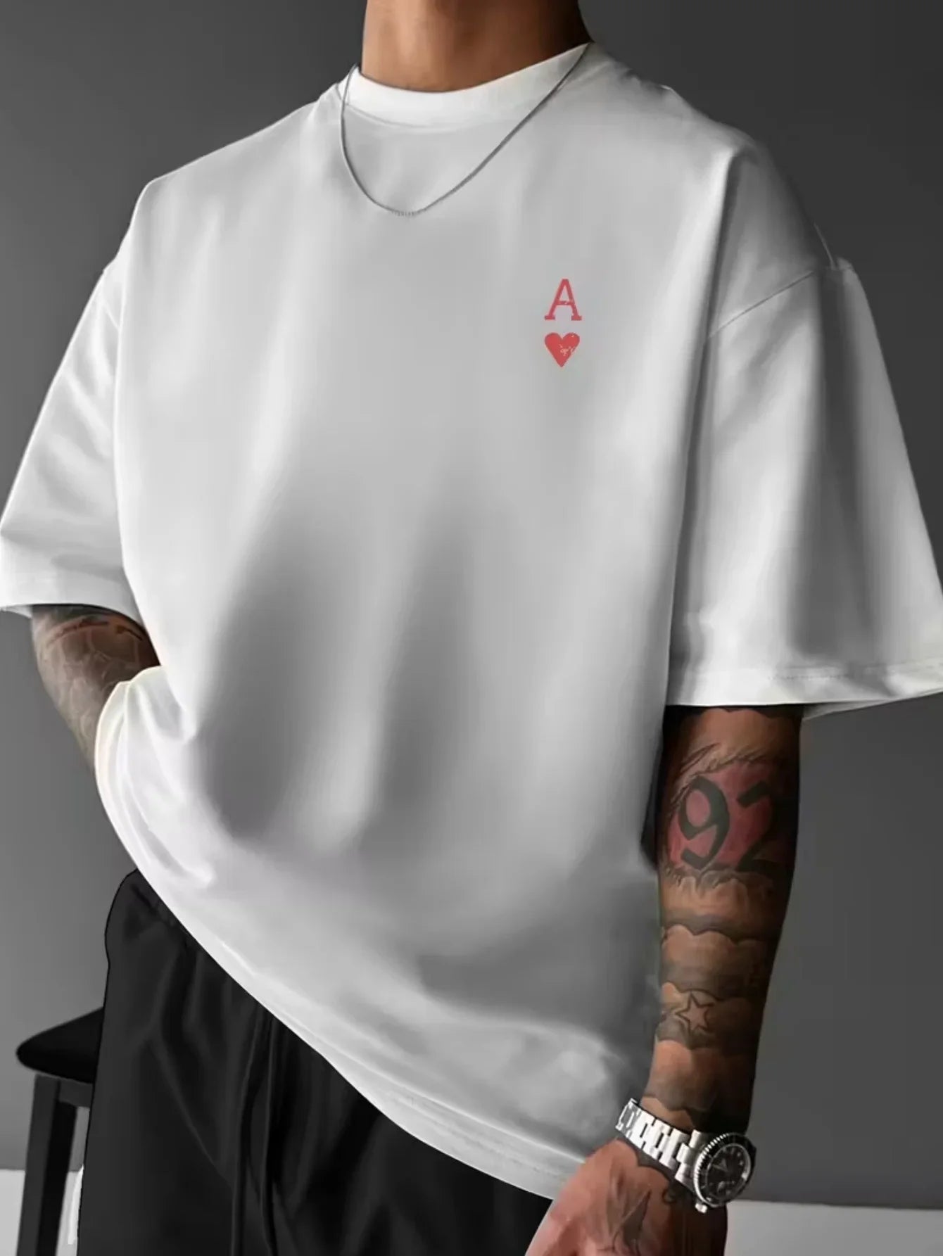 T-shirt d'été pour hommes, 100% coton, à la mode, en forme de cœur rouge, décontracté, sportif, col rond, manches courtes, hautt