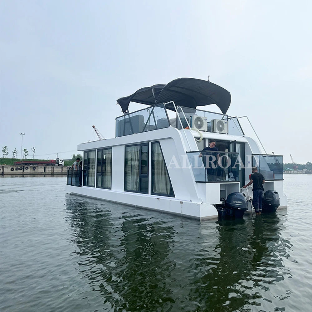 Water House for Vacation Lake House Floating Aluminum New Design Yacht Boat Fiberglass Aluminum Luxury Houseboat