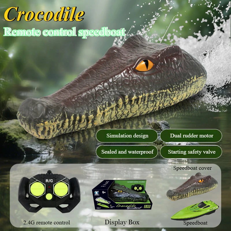 Realistic Crocodile & Python RC Boat - 2.4GHz Waterproof Remote Control Animal Ship, High-Speed Pool Toy Gift for Kids Adults