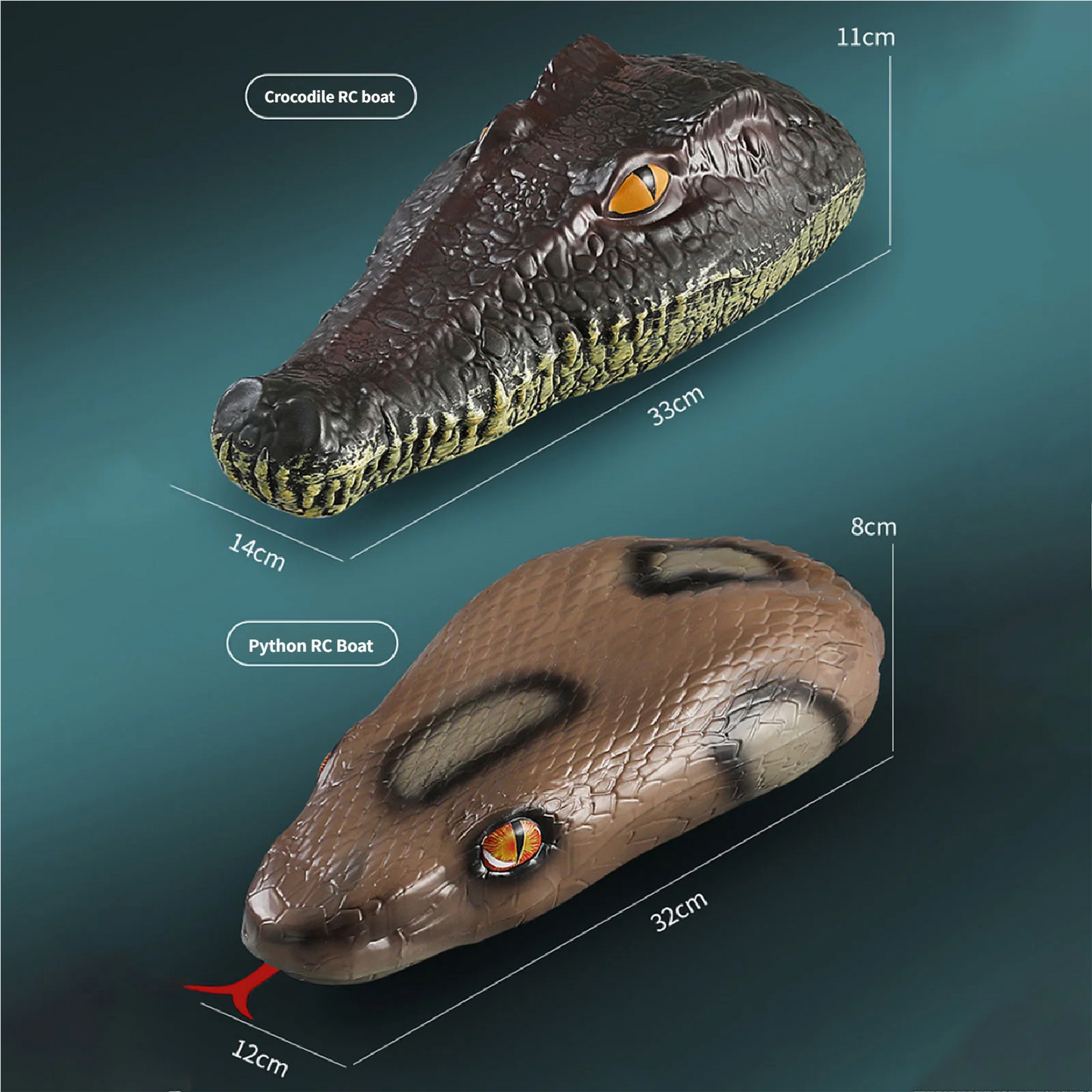 Realistic Crocodile & Python RC Boat - 2.4GHz Waterproof Remote Control Animal Ship, High-Speed Pool Toy Gift for Kids Adults