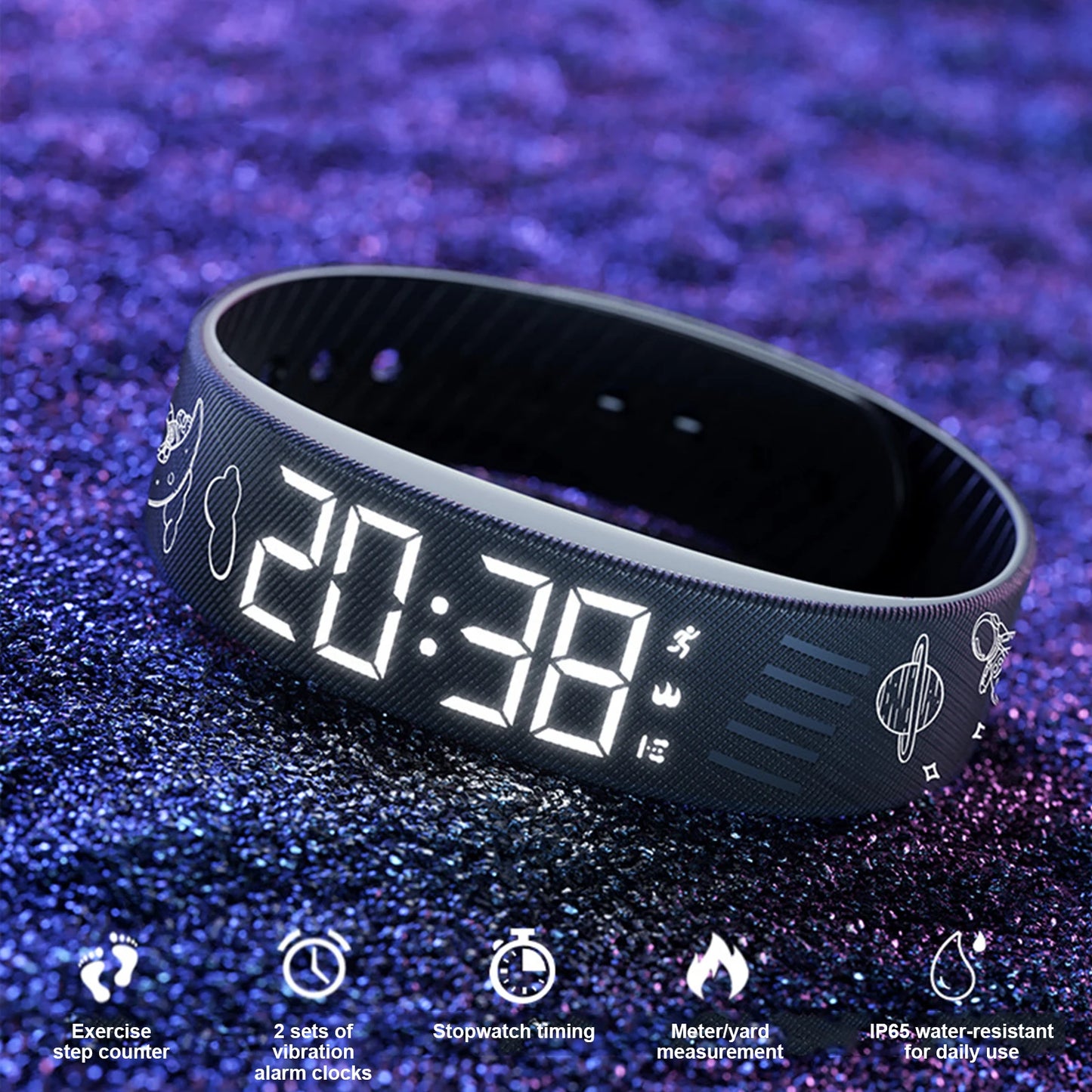  Smart Bracelet Vibrating Alarm Wristband W/Step Counter Pedometer Silent Vibration Alarm Watch Unique for Deepsleepers Elderly