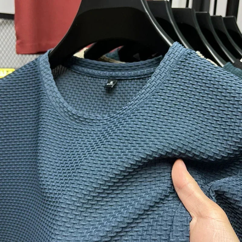 Summer Ice Silk High-End Solid Color High Quality Short Sleeve T Shirts Men's Breathable Fashion T-Shirt Male Brand Clothes 4XL